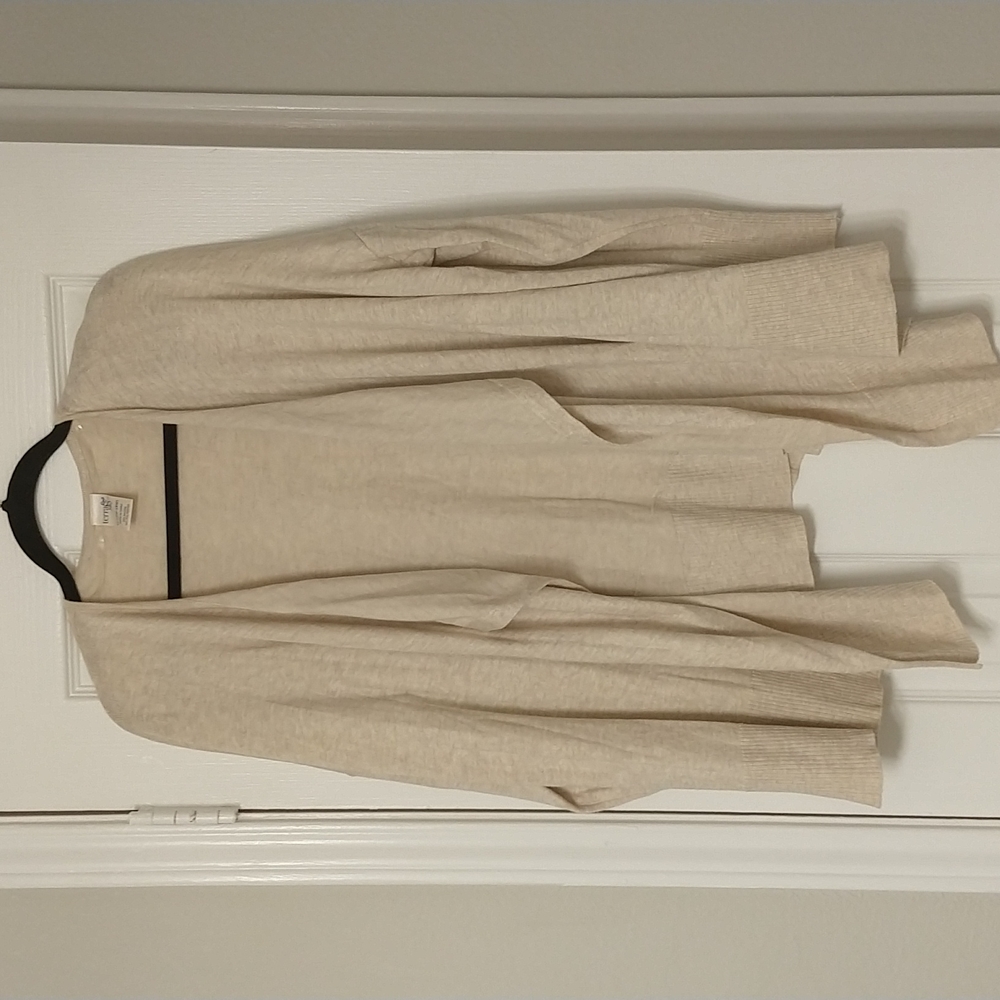 Tan open front layered cardigan